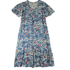 Stitch by Chenault Womens L Maxi Dress Sailboat Print Coastal Grandma Beach